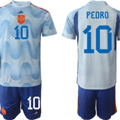 Spain #10 Pedro Blue Away Soccer Jersey Suit