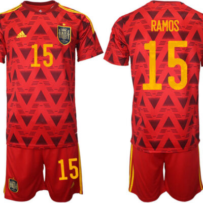 Spain #15 Ramos Red Home Soccer Jersey Suit