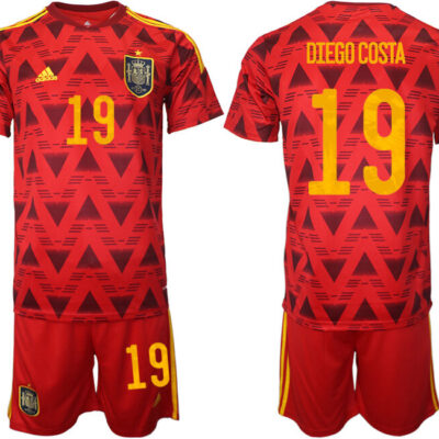 Spain #19 Diego Costa Red Home Soccer Jersey Suit