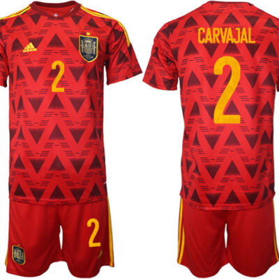 Spain #2 Carvajal Red Home Soccer Jersey Suit