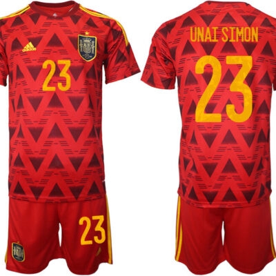 Spain #23 Unai Simon Red Home Soccer Jersey Suit