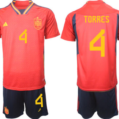 Spain #4 Torres Red Home Soccer Jersey Suit