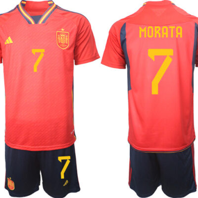 Spain #7 Morata Red Home Soccer Jersey Suit