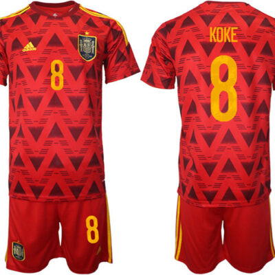 Spain #8 Koke Red Home Soccer Jersey Suit