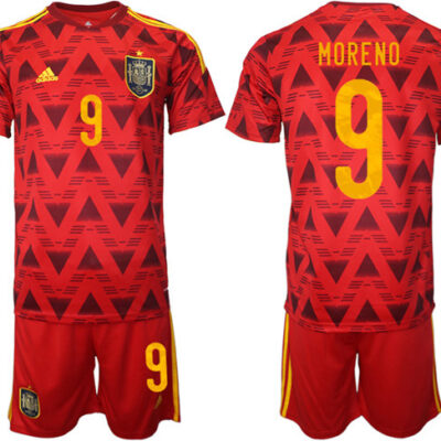 Spain #9 Moreno Red Home Soccer Jersey Suit