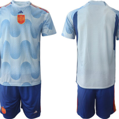 Spain Custom Blue Away Soccer Jersey Suit
