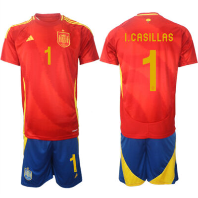 Spain Team #1 Iker Casillas 2024-25 Red Home Soccer Jersey Suit