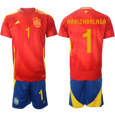 Spain Team #1 Kepa Arrizabalaga 2024-25 Red Home Soccer Jersey Suit