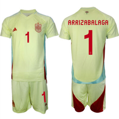 Spain Team #1 Kepa Arrizabalaga 2024-25 Yellow Away Soccer Jersey Suit