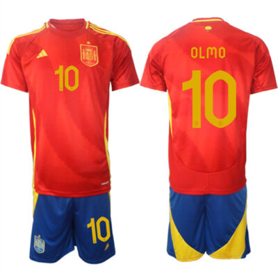 Spain Team #10 Dani Olmo 2024-25 Red Home Soccer Jersey Suit