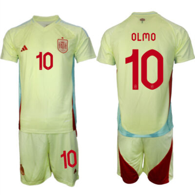 Spain Team #10 Olmo 2024-25 Yellow Away Soccer Jersey Suit