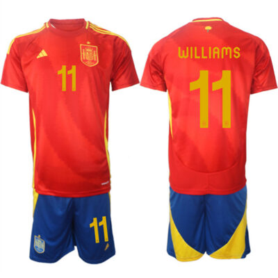 Spain Team #11 Nico Williams 2024-25 Red Home Soccer Jersey Suit