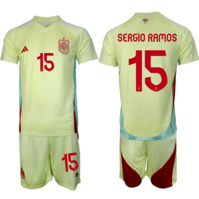 Spain Team #15 Sergio Ramos 2024-25 Yellow Away Soccer Jersey Suit