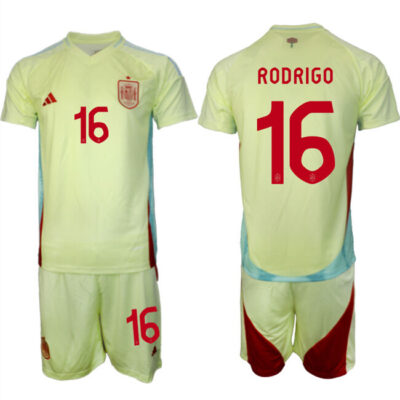 Spain Team #16 Rodrigo 2024-25 Yellow Away Soccer Jersey Suit