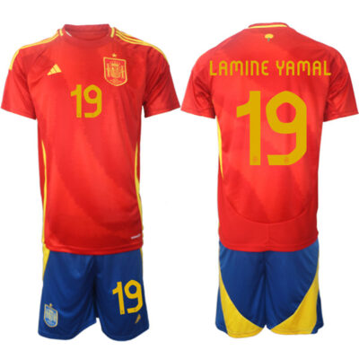 Spain Team #19 Lamine Yamal 2024-25 Red Home Soccer Jersey Suit
