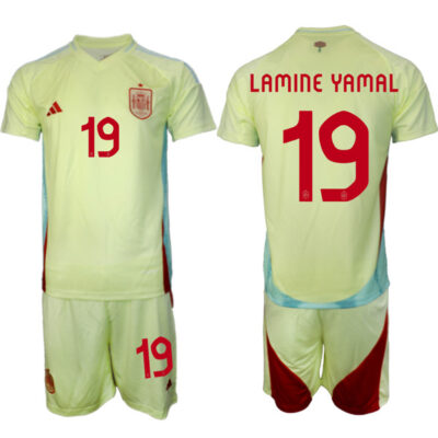 Spain Team #19 Lamine Yamal 2024-25 Yellow Away Soccer Jersey Suit