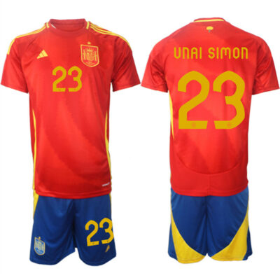 Spain Team #23 Unai Simon 2024-25 Red Home Soccer Jersey Suit