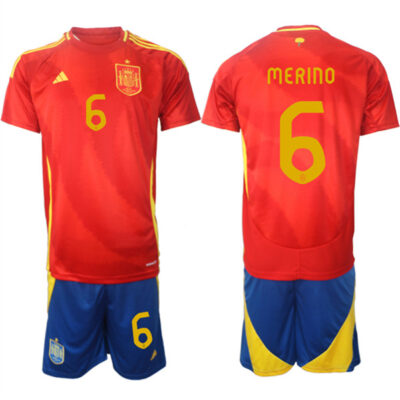 Spain Team #6 Mikel Merino 2024-25 Red Home Soccer Jersey Suit