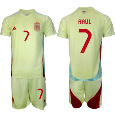 Spain Team #7 Raul 2024-25 Yellow Away Soccer Jersey Suit
