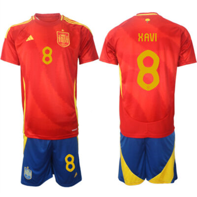 Spain Team #8 Xavi 2024-25 Red Home Soccer Jersey Suit
