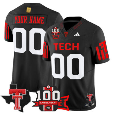 Texas Tech Red Raiders 2025 Vapor Limited Custom Jersey - 100th Anniversary & Texas Patch - Black