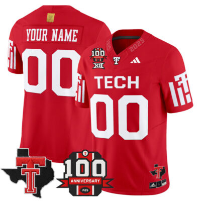 Texas Tech Red Raiders 2025 Vapor Limited Custom Jersey - 100th Anniversary & Texas Patch - Red