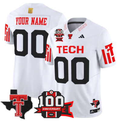 Texas Tech Red Raiders 2025 Vapor Limited Custom Jersey - 100th Anniversary & Texas Patch - White