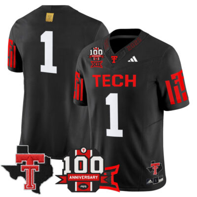 Texas Tech Red Raiders 2025 Vapor Limited Jersey - 100th Anniversary & Texas Patch - Black #1 Team