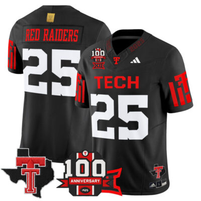 Texas Tech Red Raiders 2025 Vapor Limited Jersey - 100th Anniversary & Texas Patch - Black #25 Red Raiders