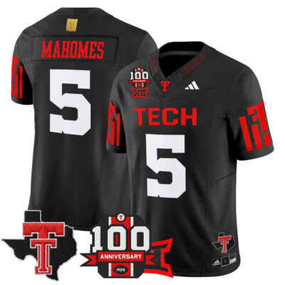 Texas Tech Red Raiders 2025 Vapor Limited Jersey - 100th Anniversary & Texas Patch - Black Patrick Mahomes
