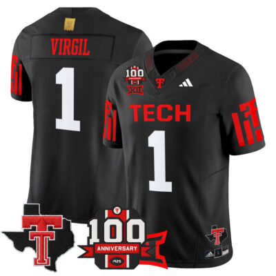 Texas Tech Red Raiders 2025 Vapor Limited Jersey - 100th Anniversary & Texas Patch - Black Reggie Virgil