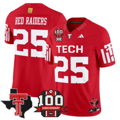 Texas Tech Red Raiders 2025 Vapor Limited Jersey - 100th Anniversary & Texas Patch - Red #25 Red Raiders