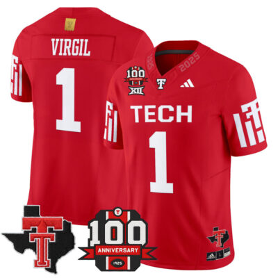 Texas Tech Red Raiders 2025 Vapor Limited Jersey - 100th Anniversary & Texas Patch - Red Reggie Virgil