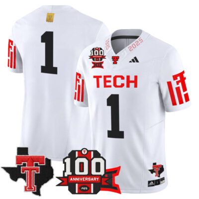 Texas Tech Red Raiders 2025 Vapor Limited Jersey - 100th Anniversary & Texas Patch - White #1 Team