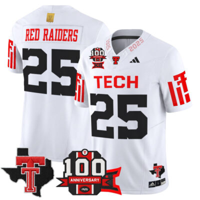 Texas Tech Red Raiders 2025 Vapor Limited Jersey - 100th Anniversary & Texas Patch - White #25 Red Raiders