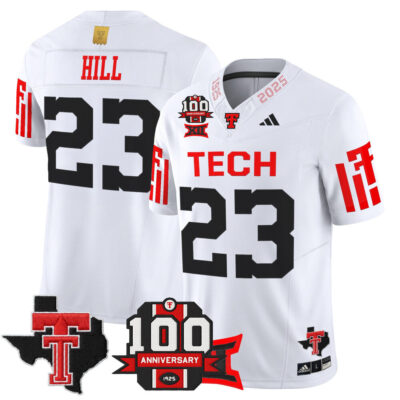 Texas Tech Red Raiders 2025 Vapor Limited Jersey - 100th Anniversary & Texas Patch - White Adam Hill