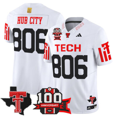 Texas Tech Red Raiders 2025 Vapor Limited Jersey - 100th Anniversary & Texas Patch - White Hub City 806