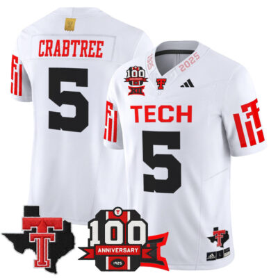 Texas Tech Red Raiders 2025 Vapor Limited Jersey - 100th Anniversary & Texas Patch - White Michael Crabtree