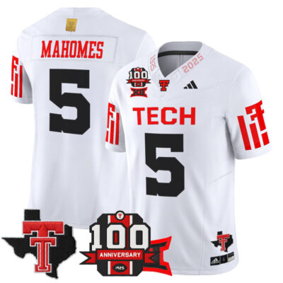 Texas Tech Red Raiders 2025 Vapor Limited Jersey - 100th Anniversary & Texas Patch - White Patrick Mahomes