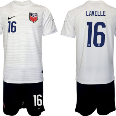 United States #16 Lavelle White Home Soccer Jersey Suit