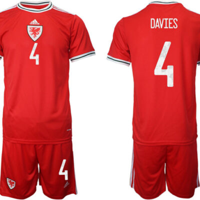 Wales #4 Davies Red Home Soccer Jersey Suit