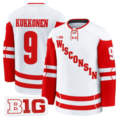 Wisconsin Badgers 2025/26 Premium Jersey - White Kyle Kukkonen