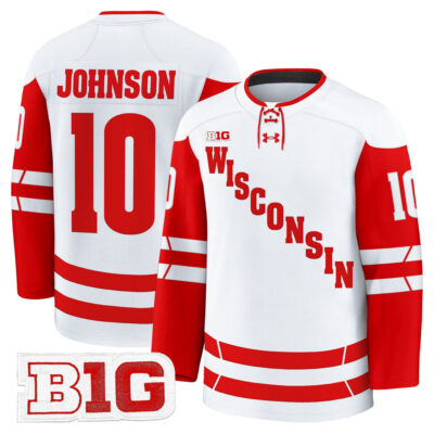 Wisconsin Badgers 2025/26 Premium Jersey - White Mark Johnson