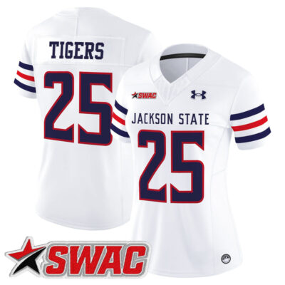Women's Jackson State Tigers 2025 Vapor Limited Jersey - White #25 Tigers