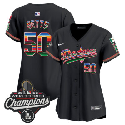 Women's LA Dodgers Mexico 2025 World Series Champions Vapor Premier Limited Jersey - Black / Mookie Betts
