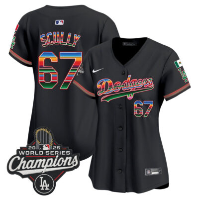Women's LA Dodgers Mexico 2025 World Series Champions Vapor Premier Limited Jersey - Black / Vin Scully