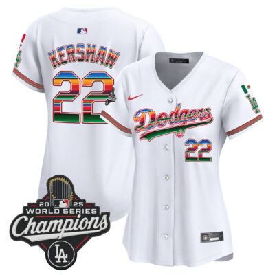 Women's LA Dodgers Mexico 2025 World Series Champions Vapor Premier Limited Jersey - White / Clayton Kershaw