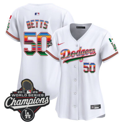 Women's LA Dodgers Mexico 2025 World Series Champions Vapor Premier Limited Jersey - White / Mookie Betts