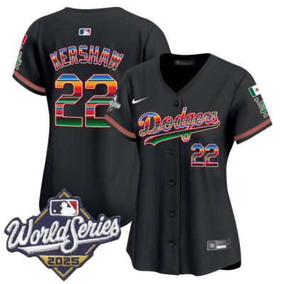 Women's LA Dodgers Mexico 2025 World Series Vapor Premier Limited Jersey - Black / Clayton Kershaw