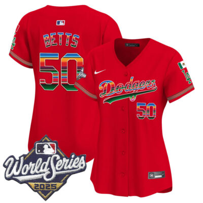 Women's LA Dodgers Mexico 2025 World Series Vapor Premier Limited Jersey - Red / Mookie Betts